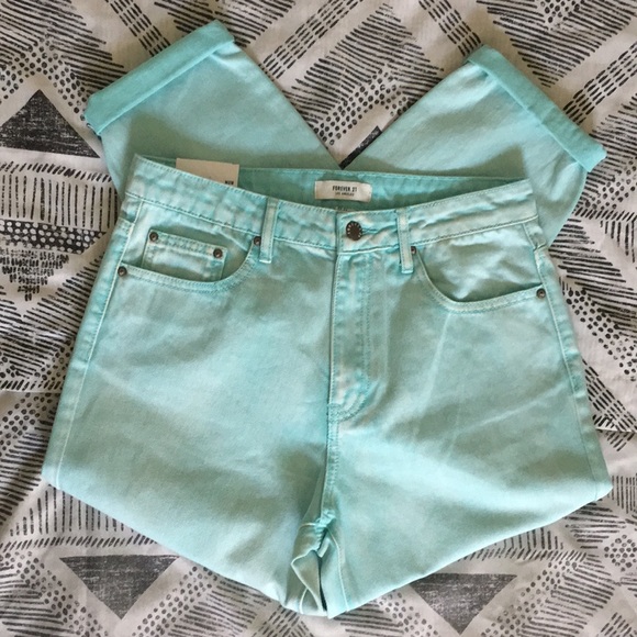 Forever 21 Mint Long Denim Jeans “Mom Fit” Style - Picture 3 of 10